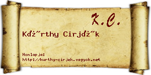 Kürthy Cirjék névjegykártya
